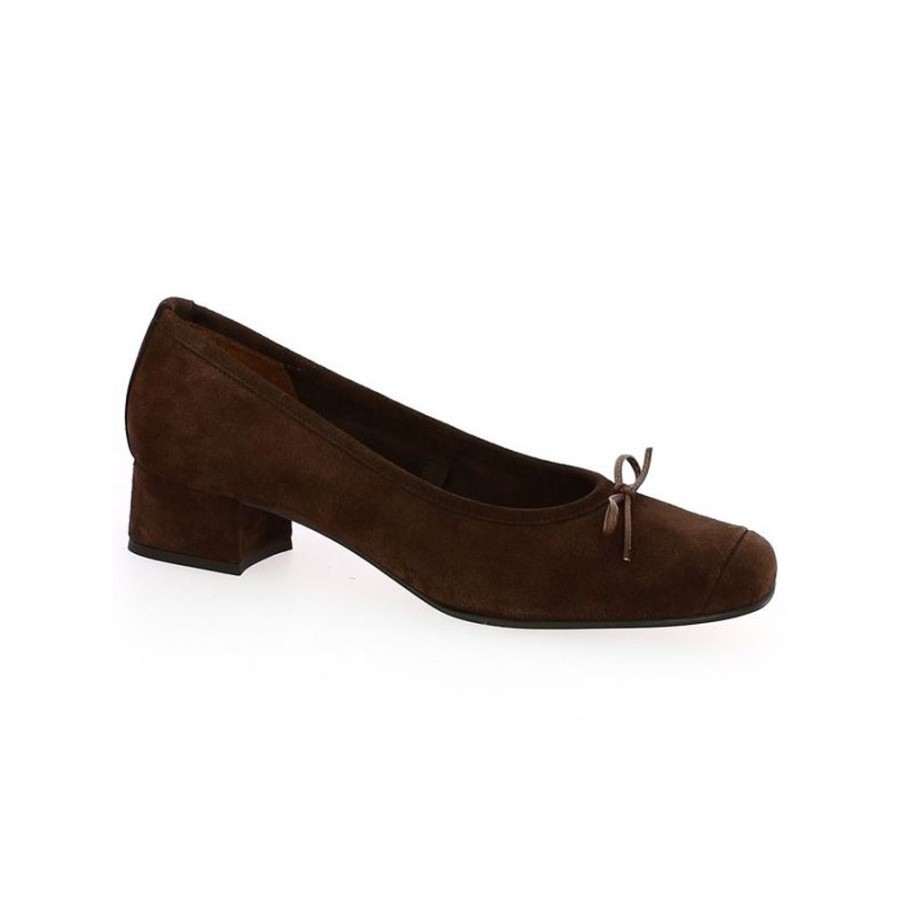 Escarpins Shoesissime | Ballerine Petit Talon Nubuck Marron Grande Taille Vicky