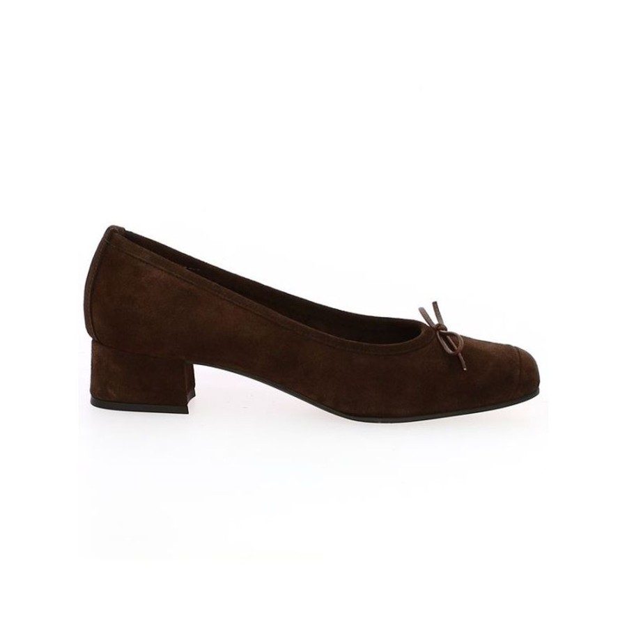 Escarpins Shoesissime | Ballerine Petit Talon Nubuck Marron Grande Taille Vicky