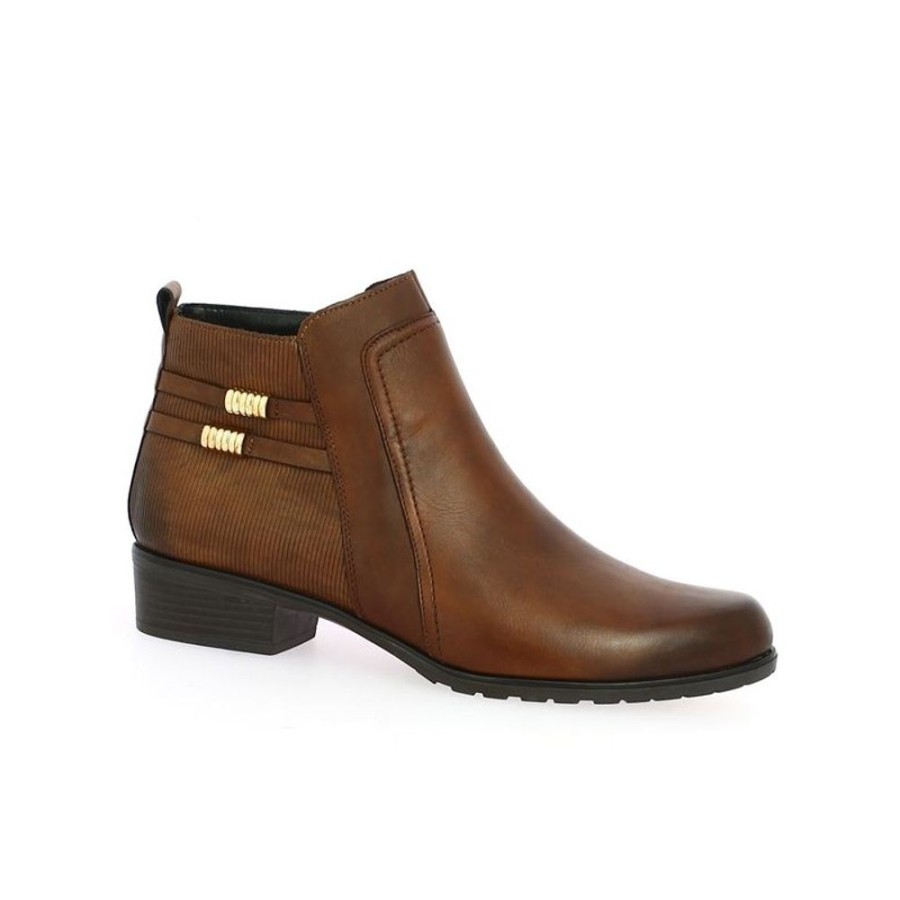 Bottines Shoesissime | Boots Camel Remonte Plate Bijoux Dores Emilia