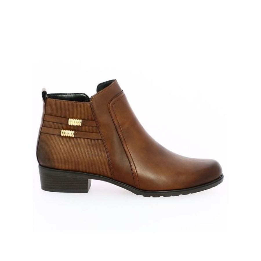 Bottines Shoesissime | Boots Camel Remonte Plate Bijoux Dores Emilia