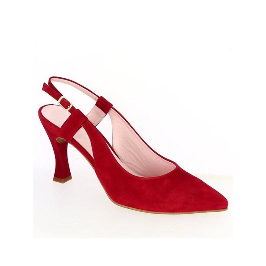 Escarpins Shoesissime | Escarpin Sling Back Velours Rouge Taylor