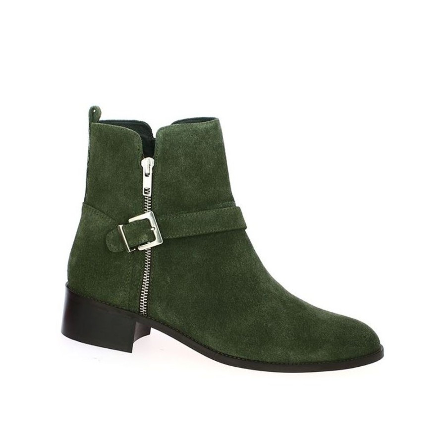 Bottines Shoesissime | Bottine Femme Velours Vert Kaki Berenice