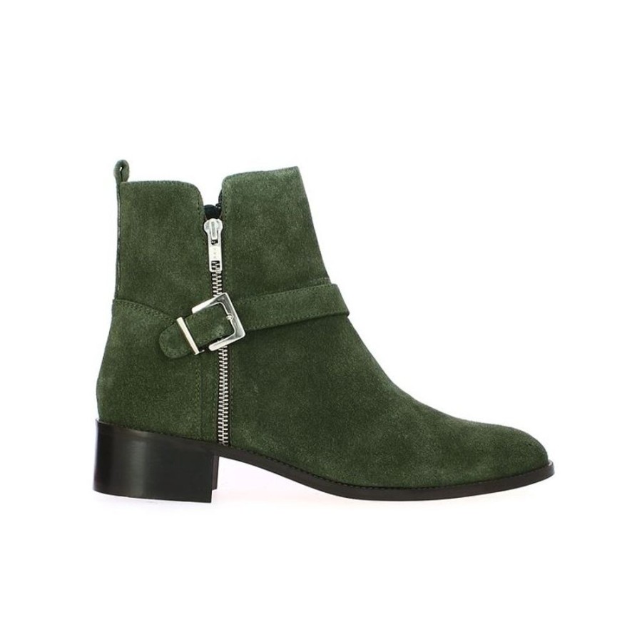 Bottines Shoesissime | Bottine Femme Velours Vert Kaki Berenice