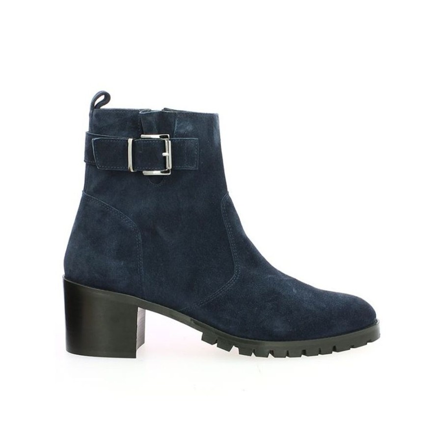 Bottines Shoesissime | Bottine Bleue Velours Talon Carre Manon