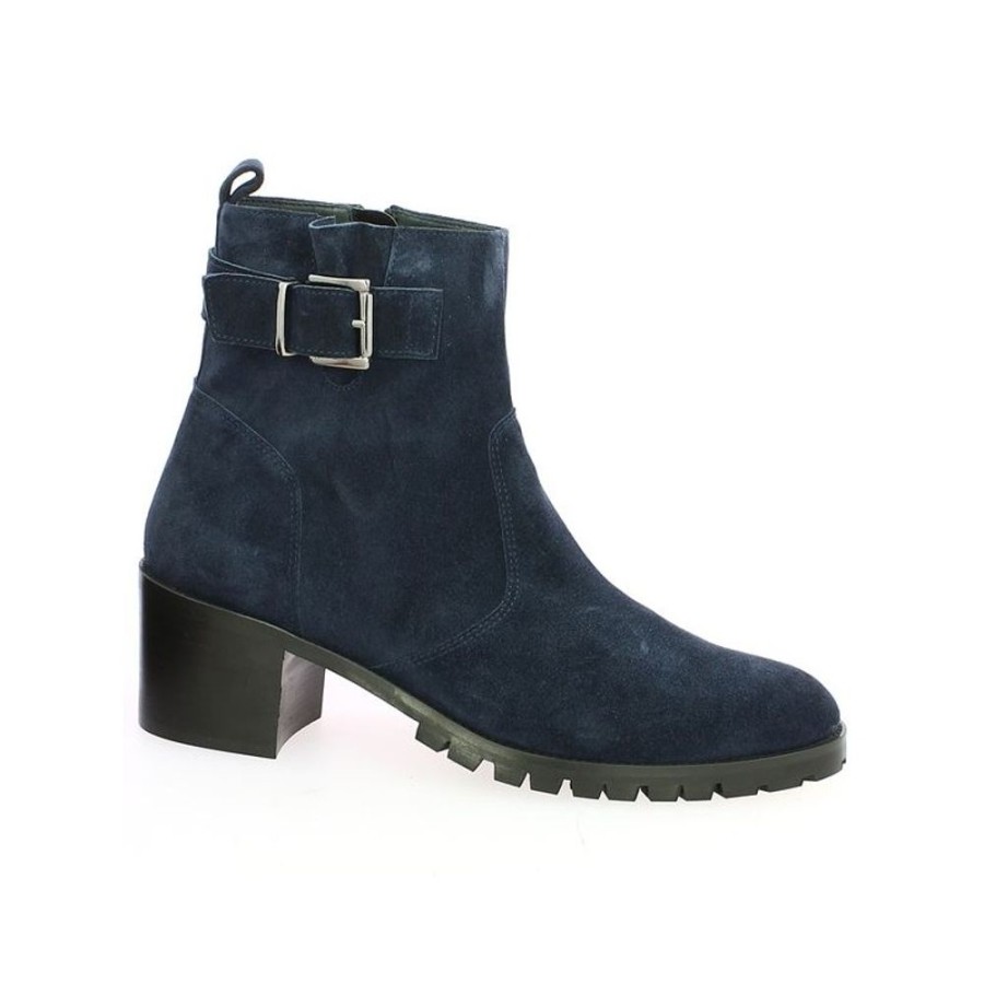 Bottines Shoesissime | Bottine Bleue Velours Talon Carre Manon