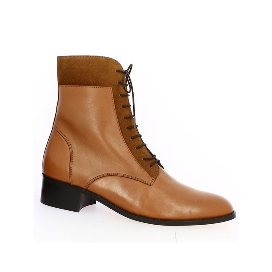 Bottines Shoesissime | Bottine Plate A Lacets Tout Cuir Et Velours Camel Clair Ophelie