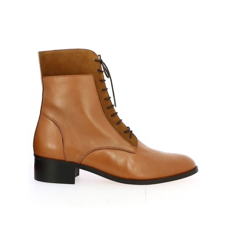 Bottines Shoesissime | Bottine Plate A Lacets Tout Cuir Et Velours Camel Clair Ophelie