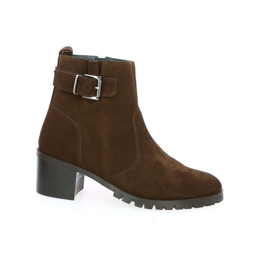 Bottines Shoesissime | Bottine Marron Velours Talon Carre Manon