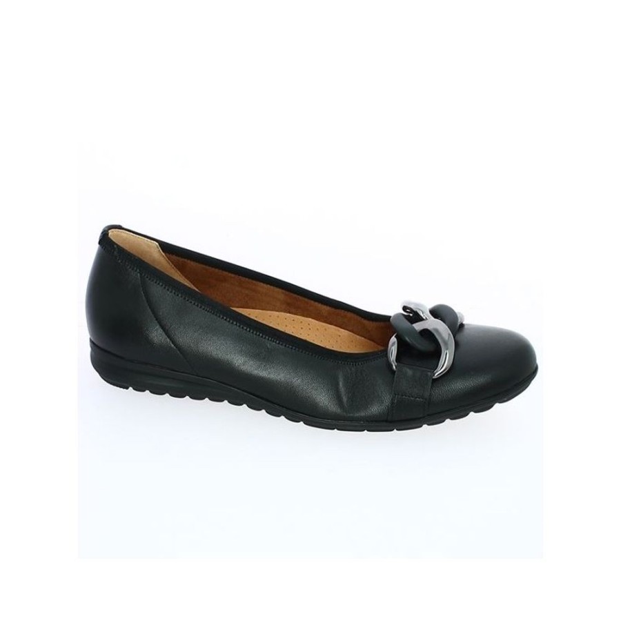 Ballerines Shoesissime | Ballerine Cuir Noir A Chaine Gabor Lizzie