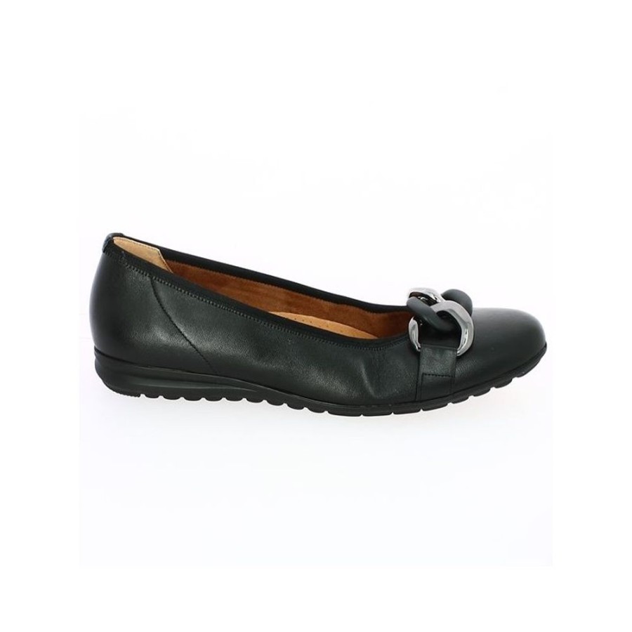 Ballerines Shoesissime | Ballerine Cuir Noir A Chaine Gabor Lizzie