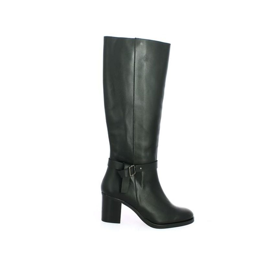 Bottes Shoesissime | Botte Femme Cuir Noir Talon Epais Et Bride Cheville Lexane