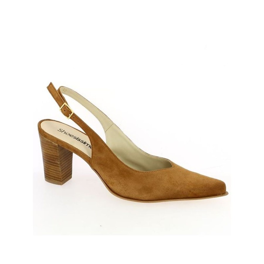 Escarpins Shoesissime | Escarpin Velours Camel Ouvert Au Talon Fatiha