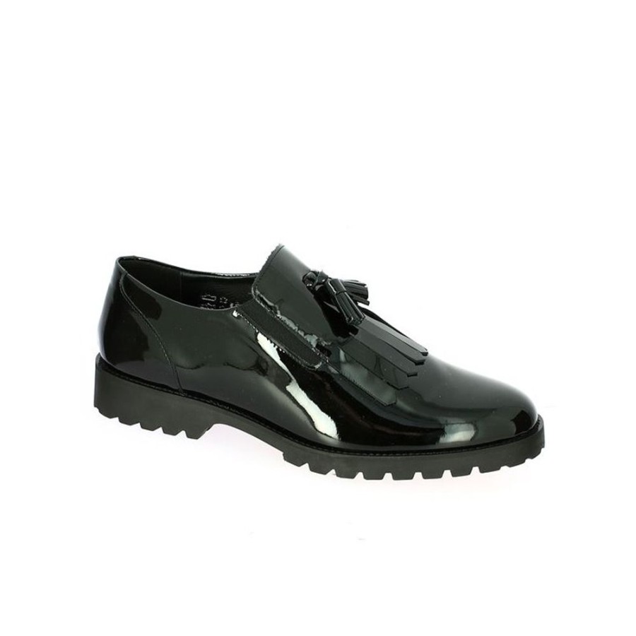 Derbys Et Mocassins Shoesissime | Mocassin Femme Vernis A Frange Noir Clara