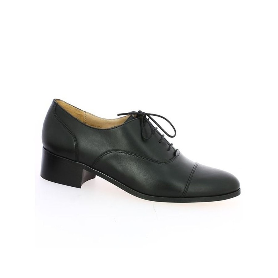 Derbys Et Mocassins Shoesissime | Chaussure A Lacets Femme Cuir Noir Petit Talon Edna