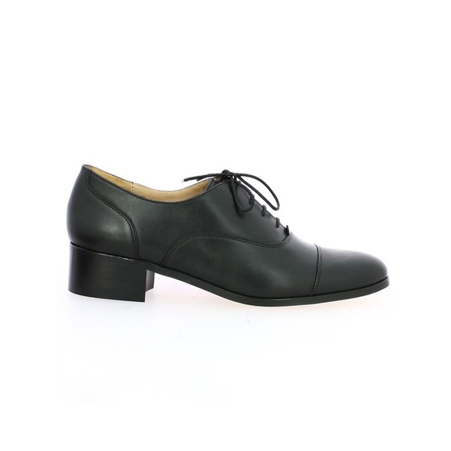 Derbys Et Mocassins Shoesissime | Chaussure A Lacets Femme Cuir Noir Petit Talon Edna