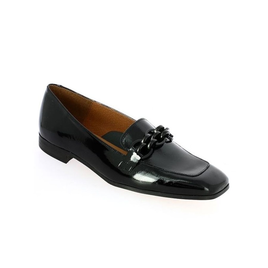 Derbys Et Mocassins Shoesissime | Mocassin Chic Femme Vernis Noir A Chaine Edith