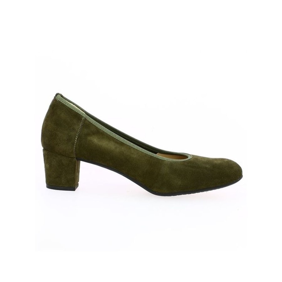 Escarpins Shoesissime | Escarpin Vert Kaki Souple Petit Talon Jane