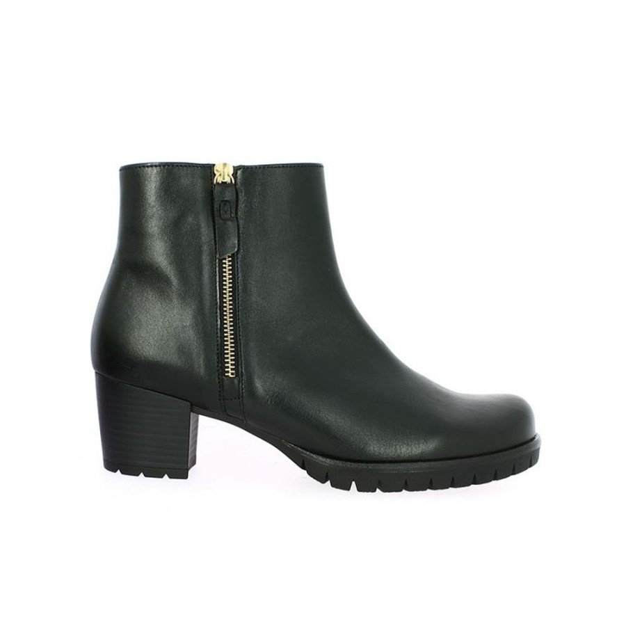 Bottines Shoesissime | Bottines Gabor Cuir Noir Talon Zip Dore Ornella