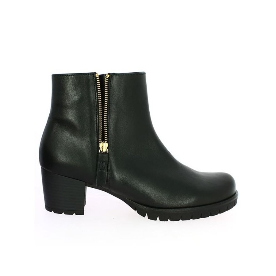 Bottines Shoesissime | Bottines Gabor Cuir Noir Talon Zip Dore Ornella