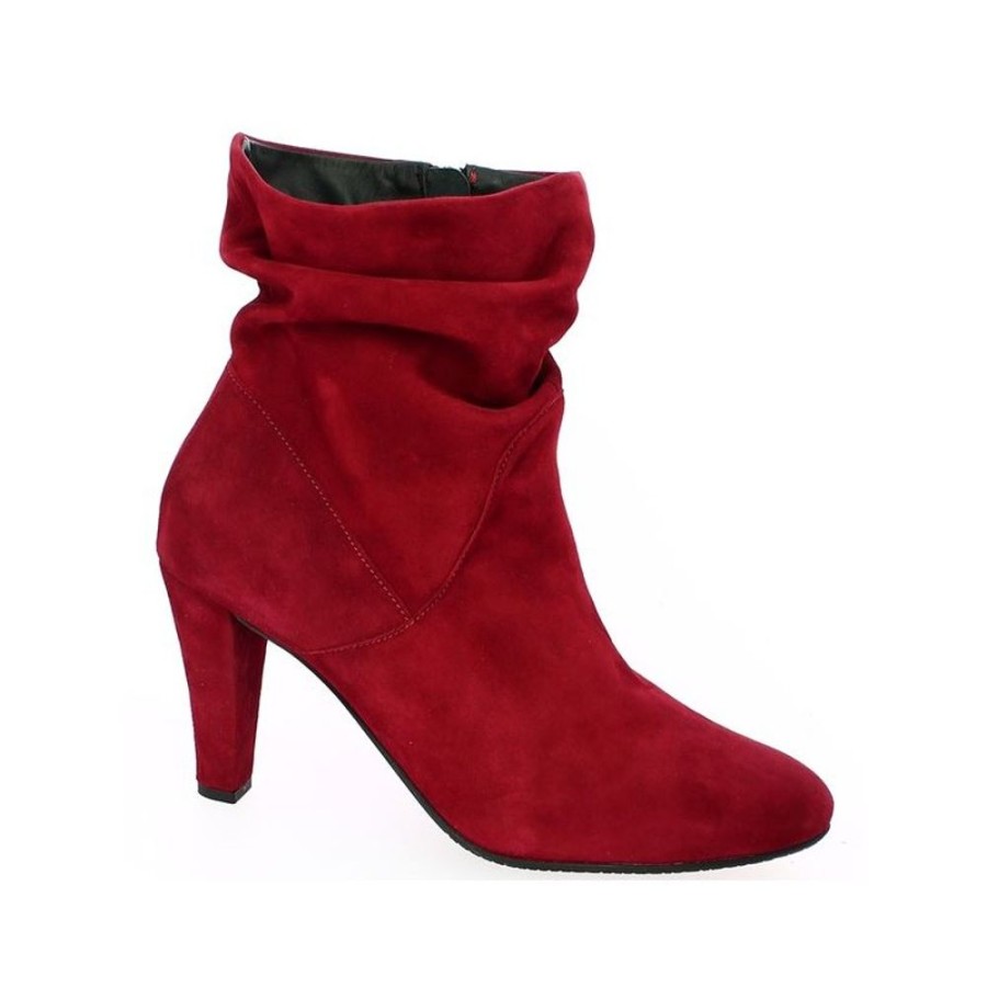 Bottines Shoesissime | Bottine A Talon Velours Rouge Fripee Ariane