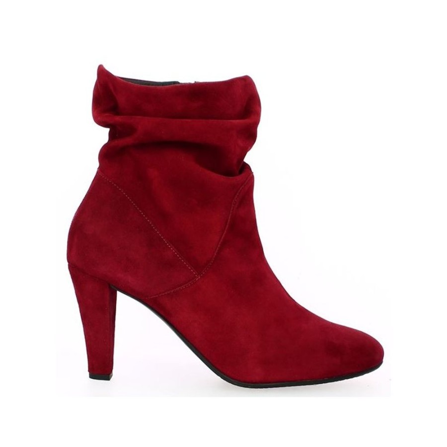 Bottines Shoesissime | Bottine A Talon Velours Rouge Fripee Ariane