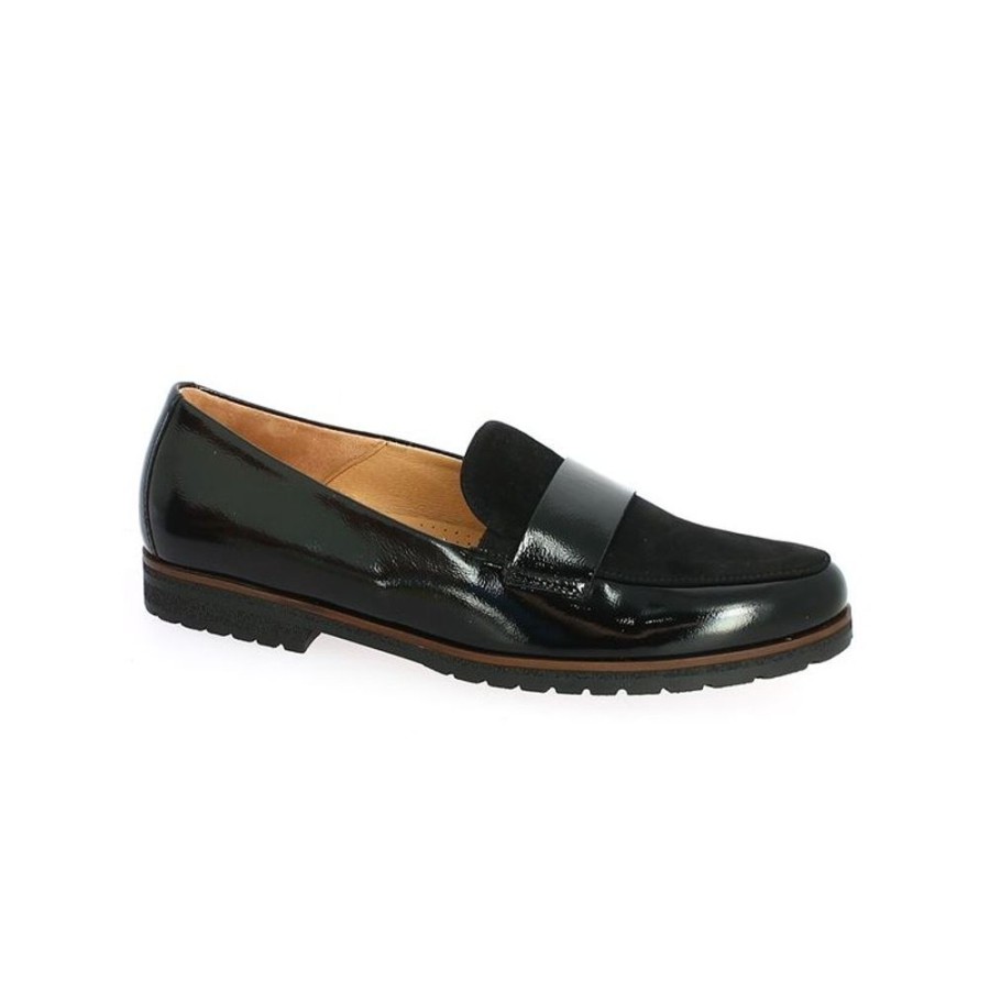 Derbys Et Mocassins Shoesissime | Mocassin Noir Cuir Vernis Et Velours Gabor Emily