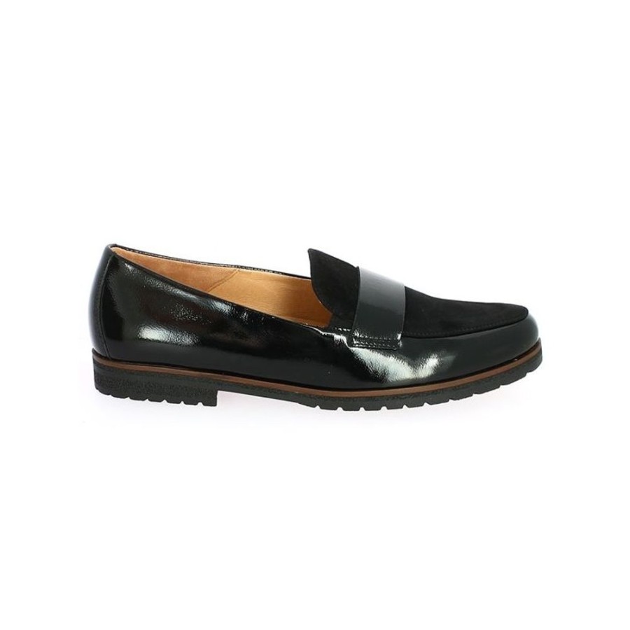 Derbys Et Mocassins Shoesissime | Mocassin Noir Cuir Vernis Et Velours Gabor Emily