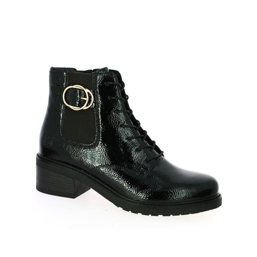 Bottines Shoesissime | Boots Vernie Noire Remonte A Lacets Safia