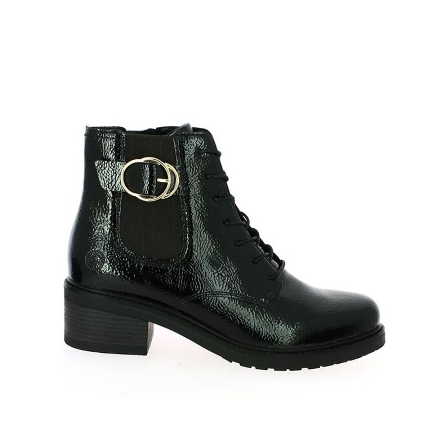 Bottines Shoesissime | Boots Vernie Noire Remonte A Lacets Safia