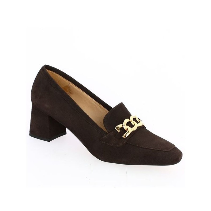 Derbys Et Mocassins Shoesissime | Mocassin Marron A Talons Et Chaine Doree Linda