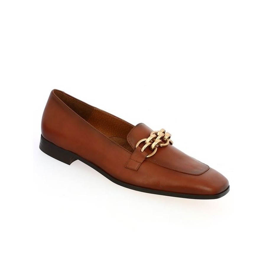 Derbys Et Mocassins Shoesissime | Mocassin Cuir Camel A Chaine Dore Edith