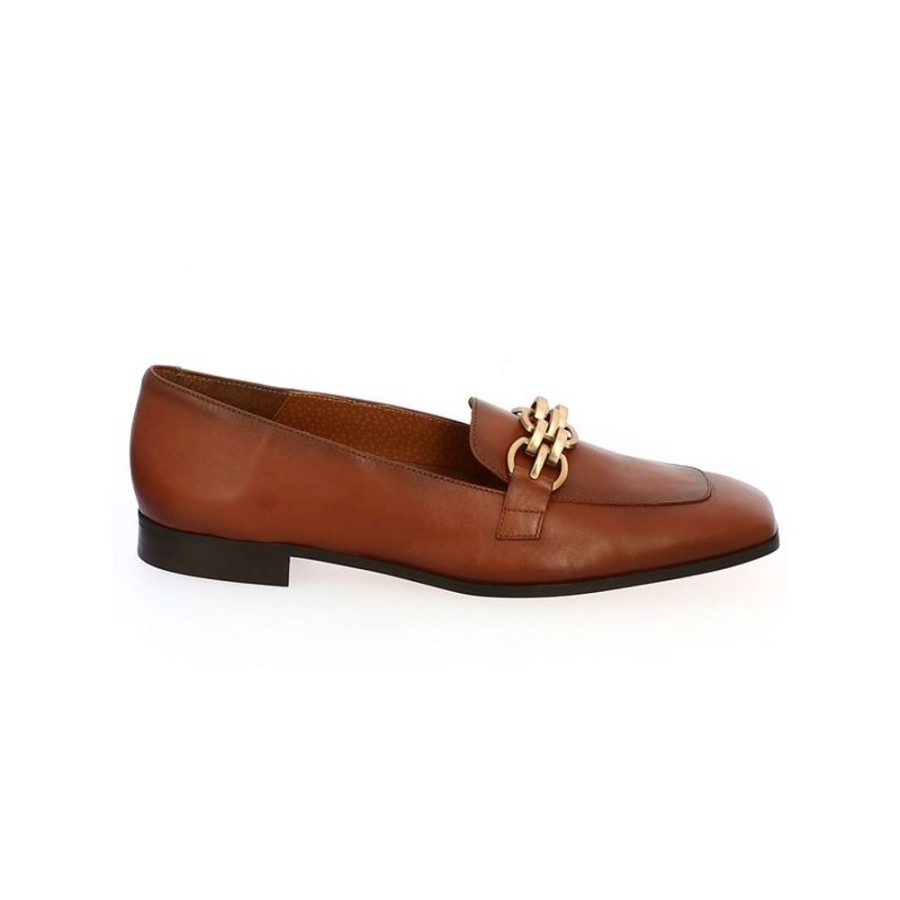 Derbys Et Mocassins Shoesissime | Mocassin Cuir Camel A Chaine Dore Edith