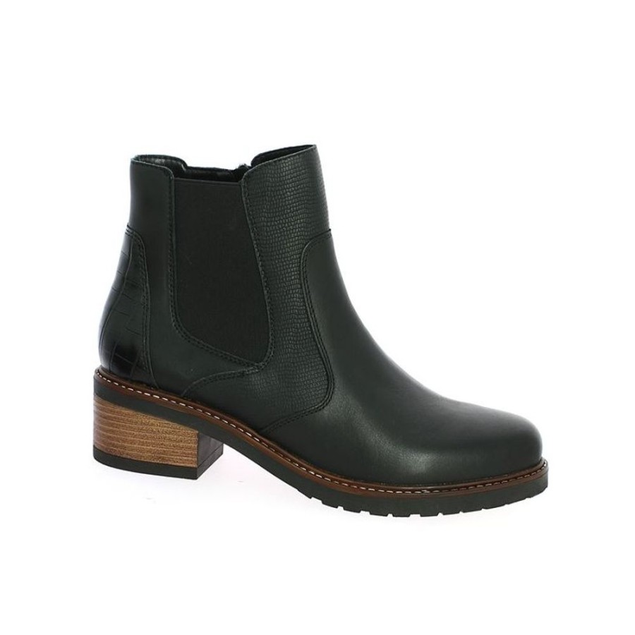 Bottines Shoesissime | Bottines Cuir Noir Talon Bois Remonte Kamilia