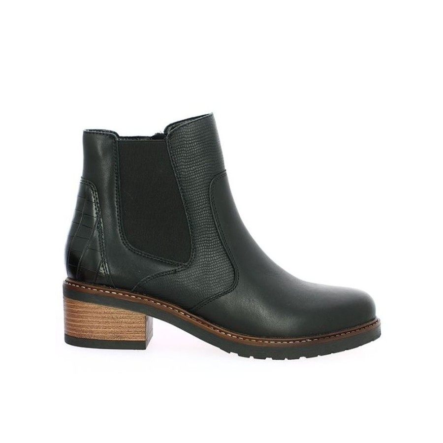 Bottines Shoesissime | Bottines Cuir Noir Talon Bois Remonte Kamilia