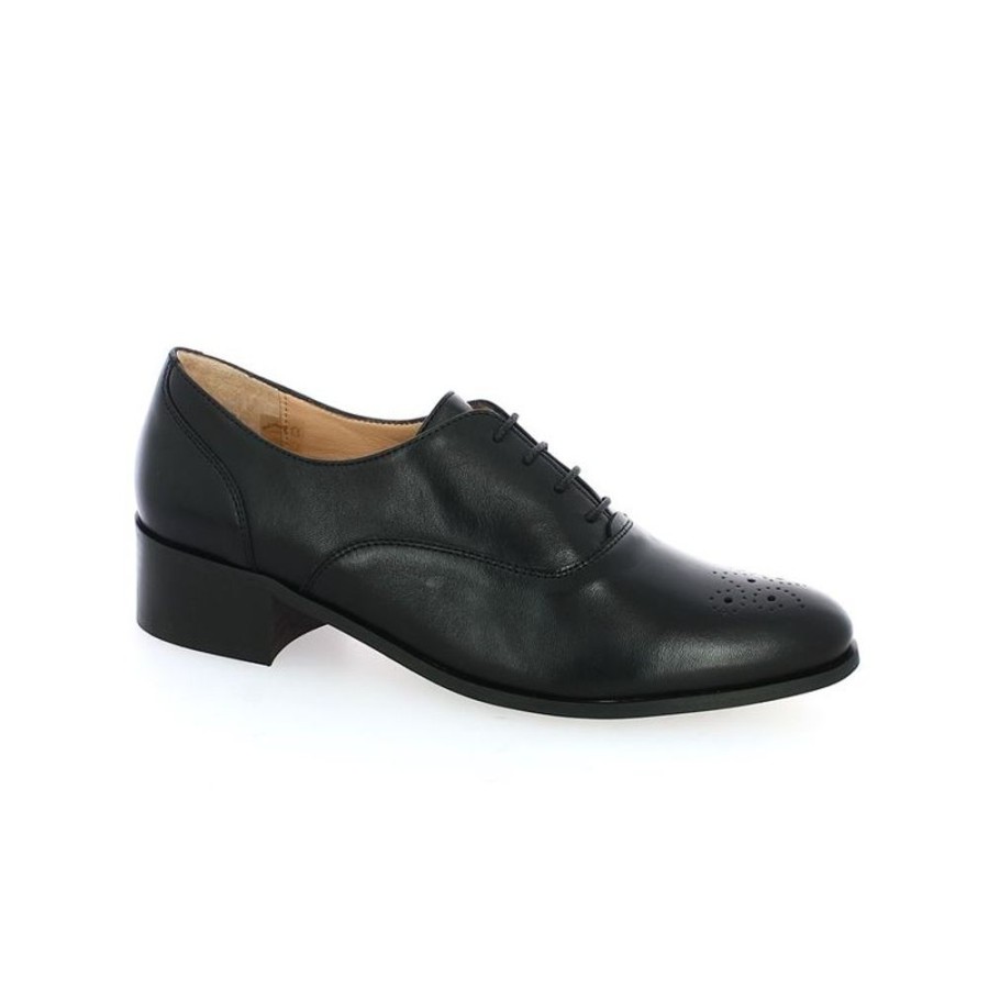 Derbys Et Mocassins Shoesissime | Derby Cuir Noir Femme Bout Fleuri Rebecca