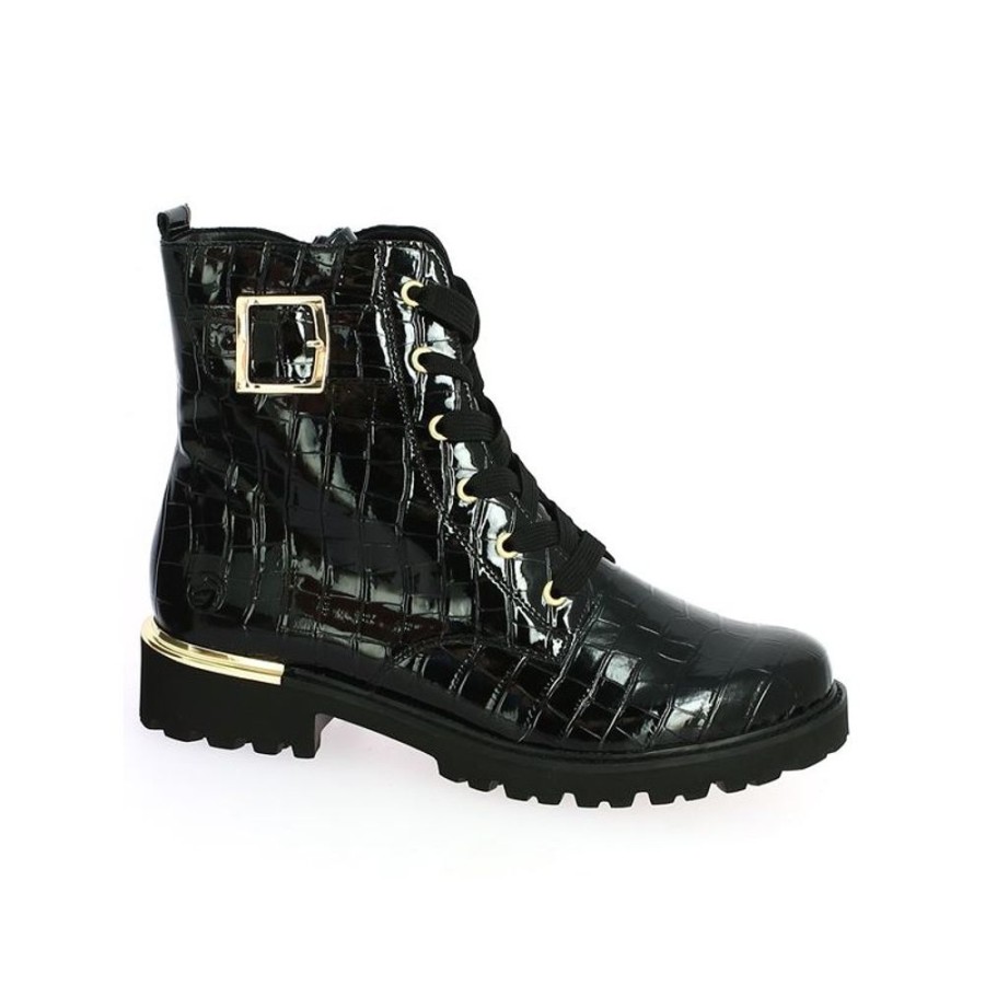 Bottines Shoesissime | Boots Remonte A Lacets Vernies Croco Details Dores Magalie