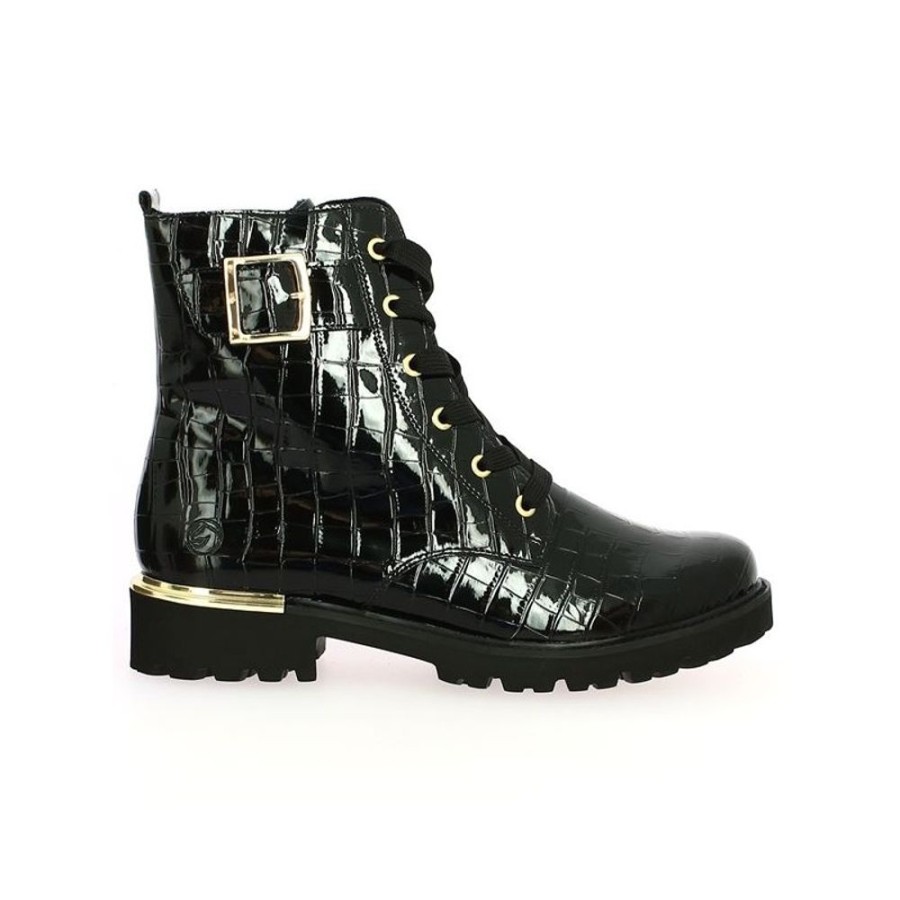 Bottines Shoesissime | Boots Remonte A Lacets Vernies Croco Details Dores Magalie