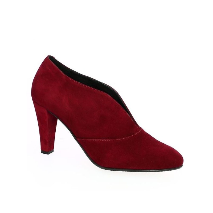 Bottines Shoesissime | Chaussures Velours Rouge Fendue A L'Avant Ashley