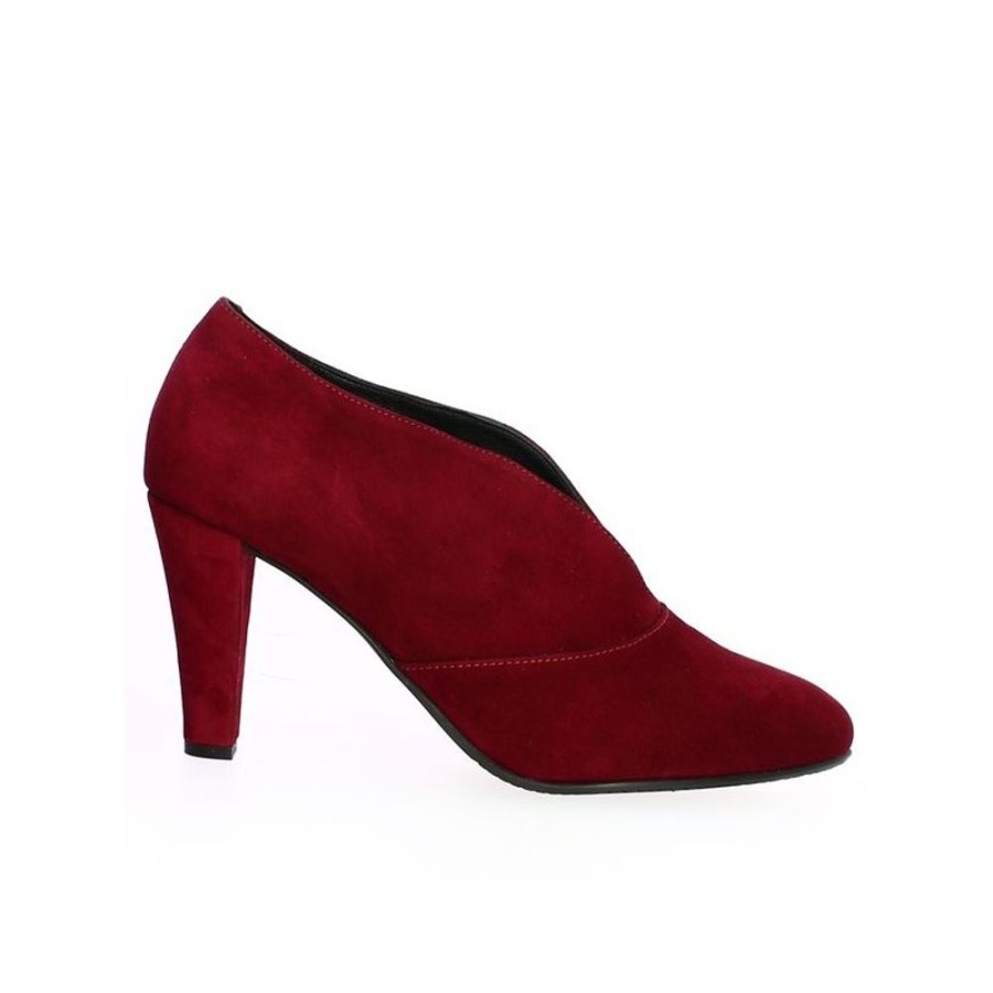 Bottines Shoesissime | Chaussures Velours Rouge Fendue A L'Avant Ashley