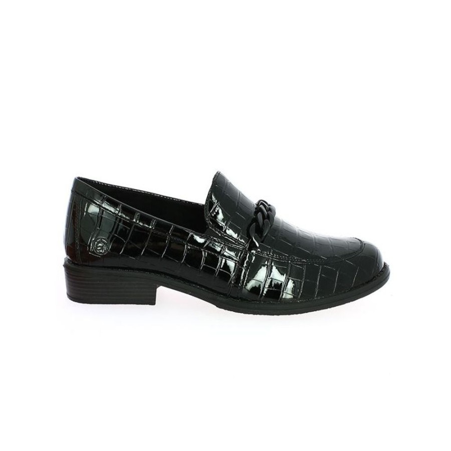 Derbys Et Mocassins Shoesissime | Mocassin Chaine Cuir Croco Noir Remonte Adixia