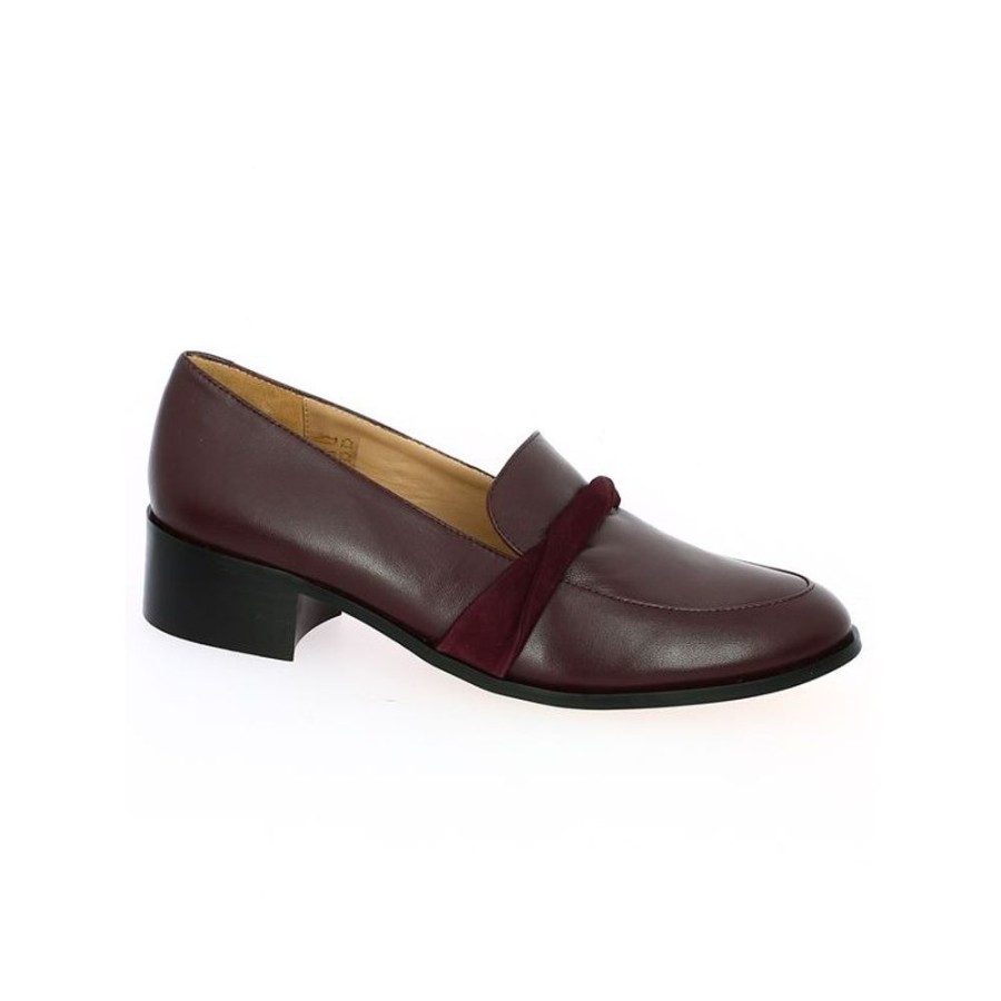 Derbys Et Mocassins Shoesissime | Mocassin Femme Cuir Bordeaux Drape Agnes