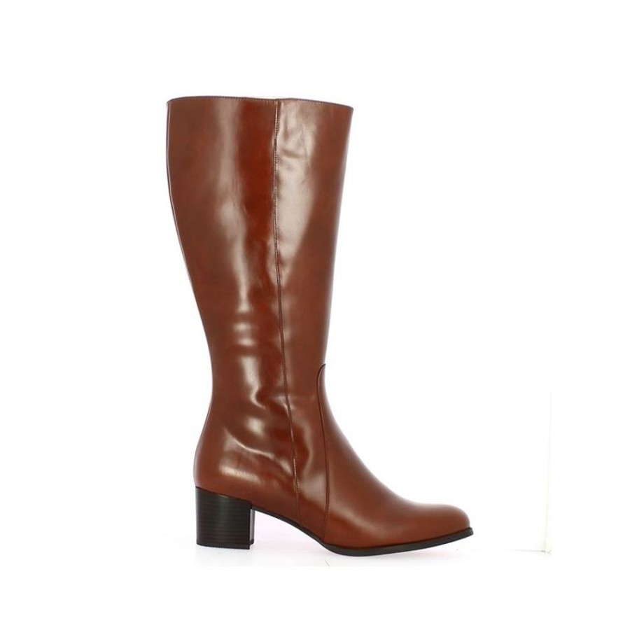 Bottes Shoesissime | Botte Talon Cuir Camel Mollet Large Florence